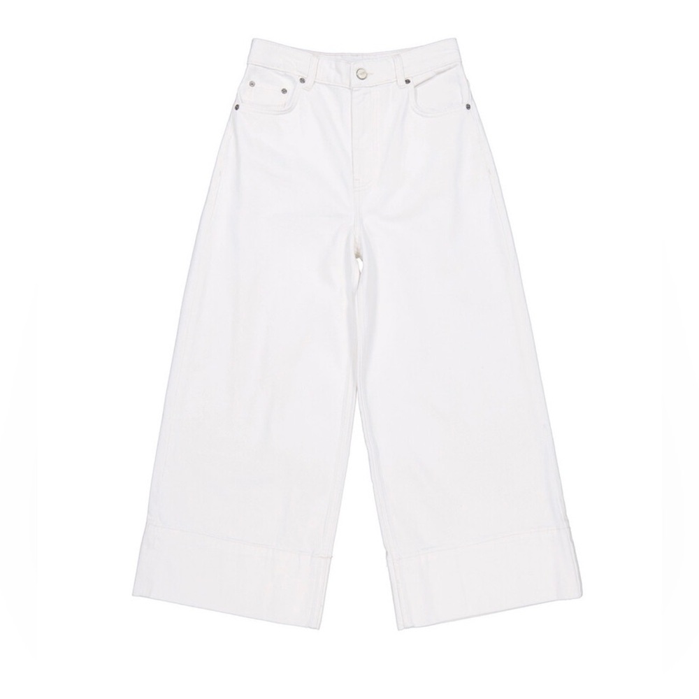 Ganni Crisp Cropped White Wide-Leg High Waisted Jeans Size 28 NWT $605
